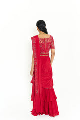 DIANA DRAPE SAREE - SCARLET