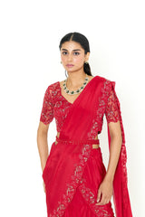 DIANA DRAPE SAREE - SCARLET