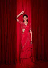 DIANA DRAPE SAREE - SCARLET