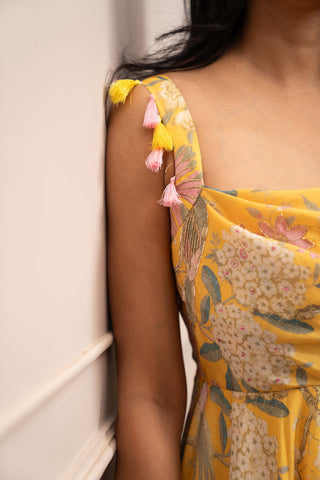 Yellow Floral Cowl Dress