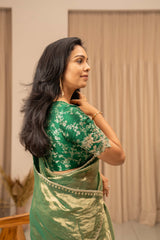 Green Tissue Saree with Benaras Embroidered Blouse