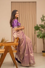 Purple Tissue Saree with Purple Benaras Embroidered Blouse