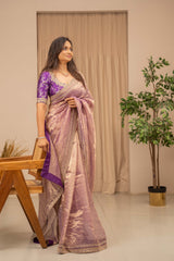 Purple Tissue Saree with Purple Benaras Embroidered Blouse