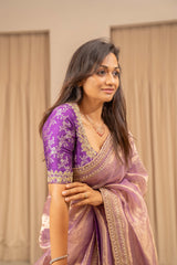 Purple Tissue Saree with Purple Benaras Embroidered Blouse