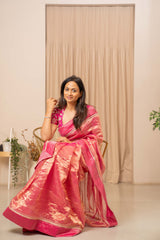 Pink Tissue Saree with Benaras Embroidered Blouse