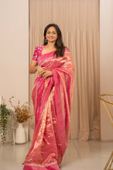 Pink Tissue Saree with Benaras Embroidered Blouse