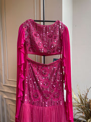 Kimora mermaid Lehenga set with Ruffle dupatta - Fuchsia pink