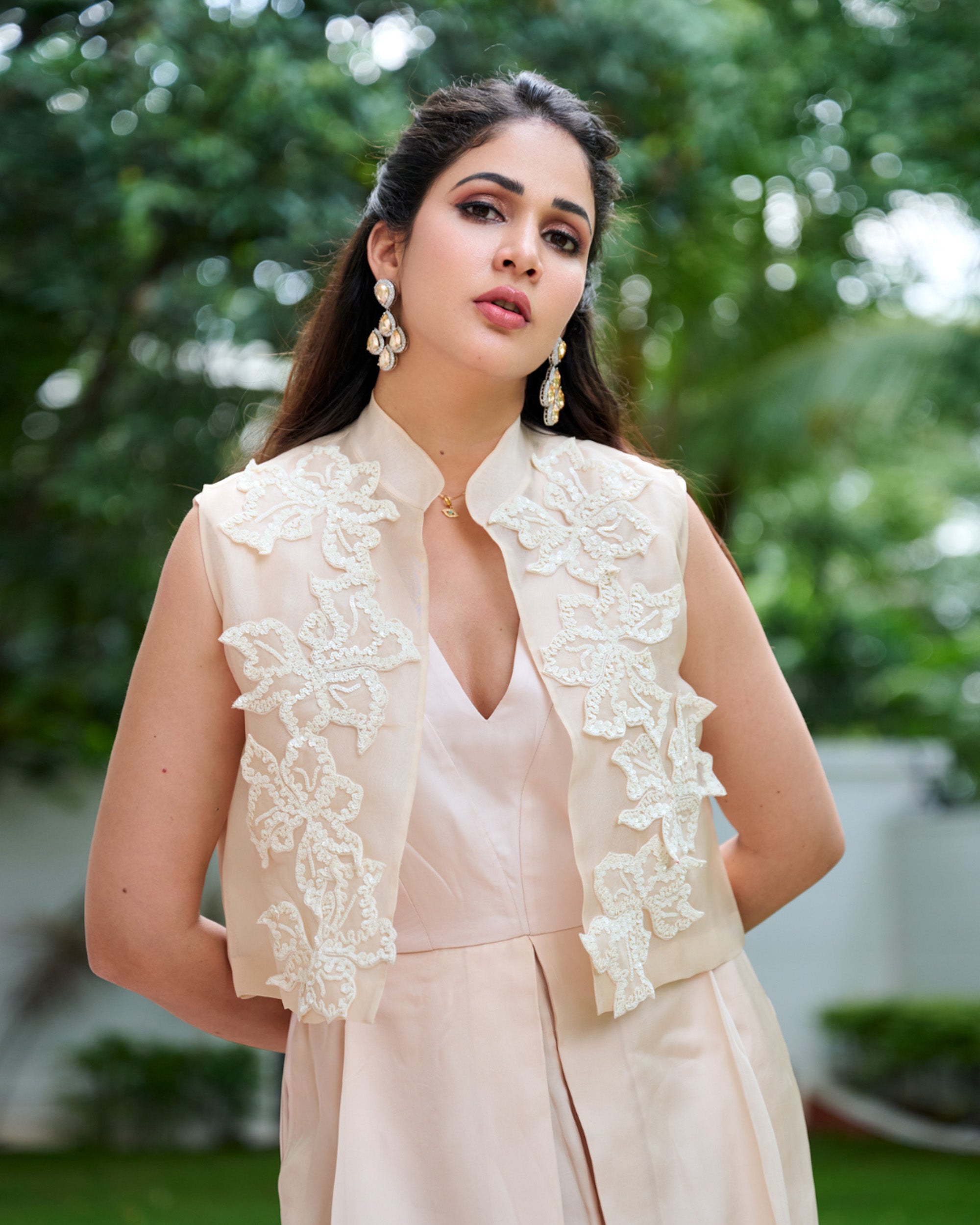 Kelly Jumpsuit With Cape - Ivory | Lavanya Tripathi