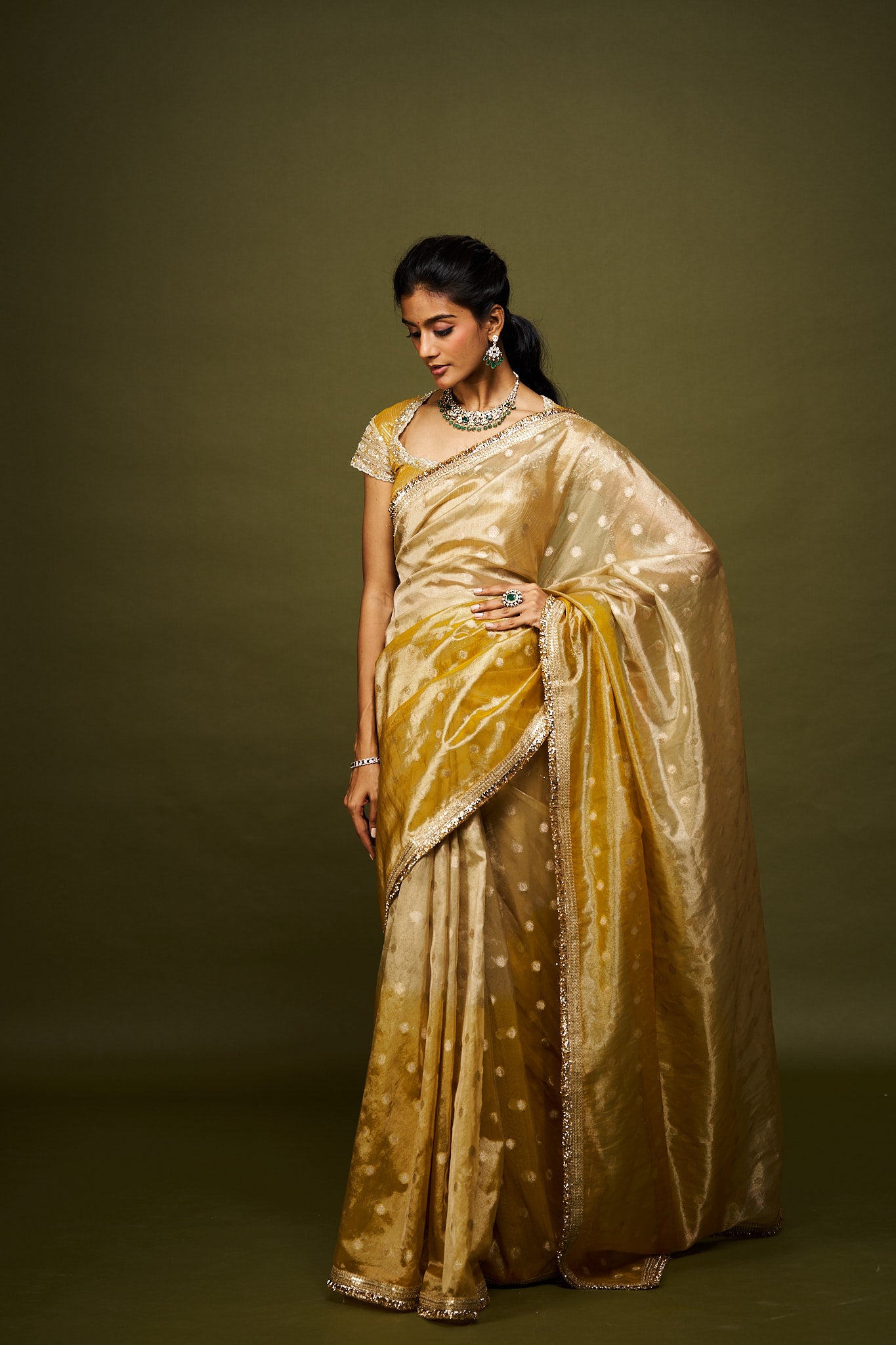 Laya saree set - Yellow & Ivory