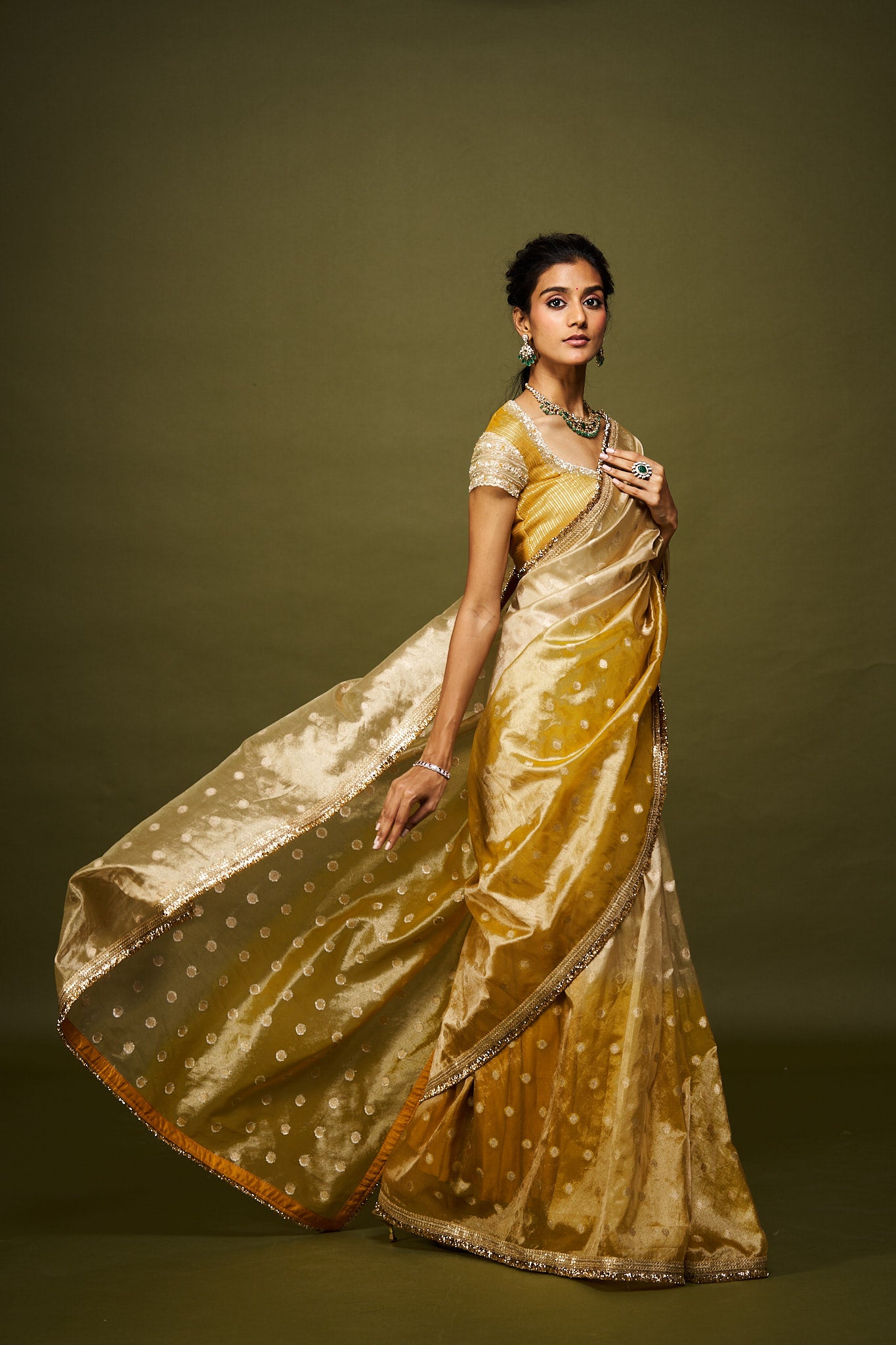 Laya saree set - Yellow & Ivory