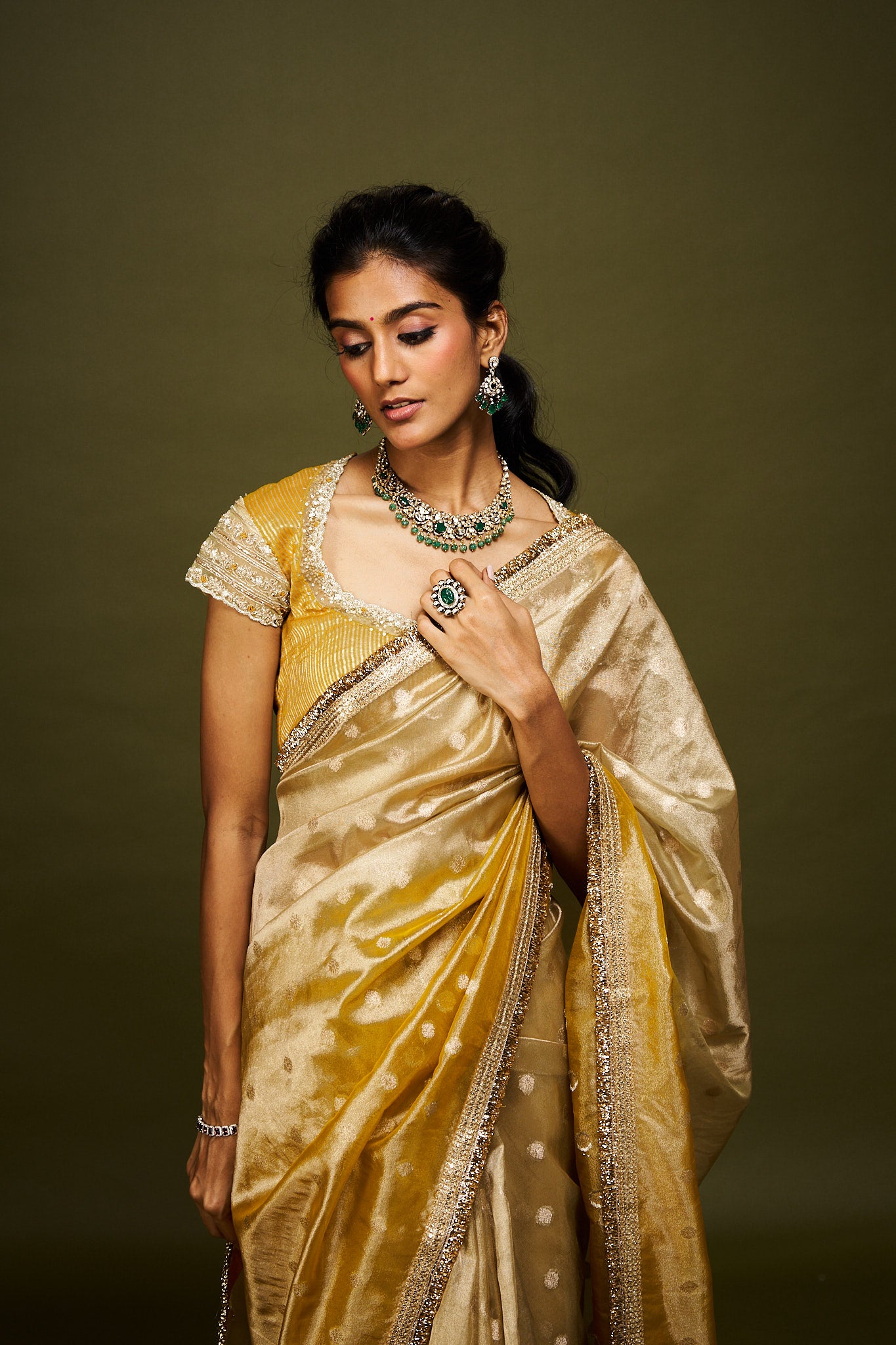 Laya saree set - Yellow & Ivory