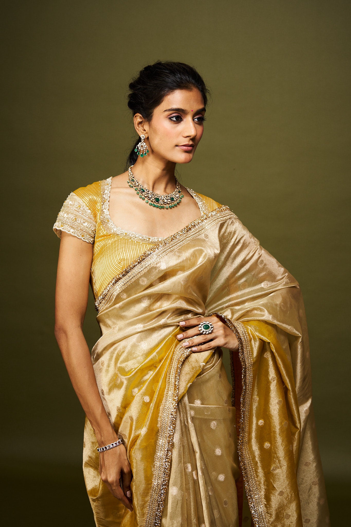 Laya saree set - Yellow & Ivory