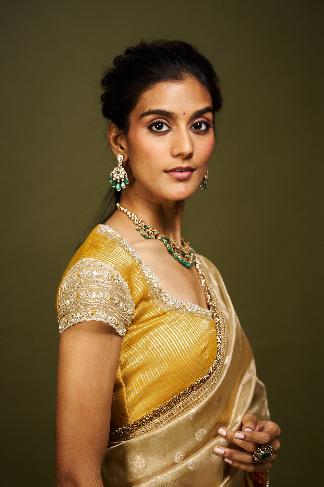 Laya saree set - Yellow & Ivory