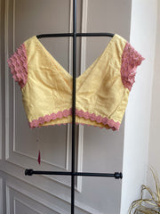 Lemon yellow plain blouse with pink lace
