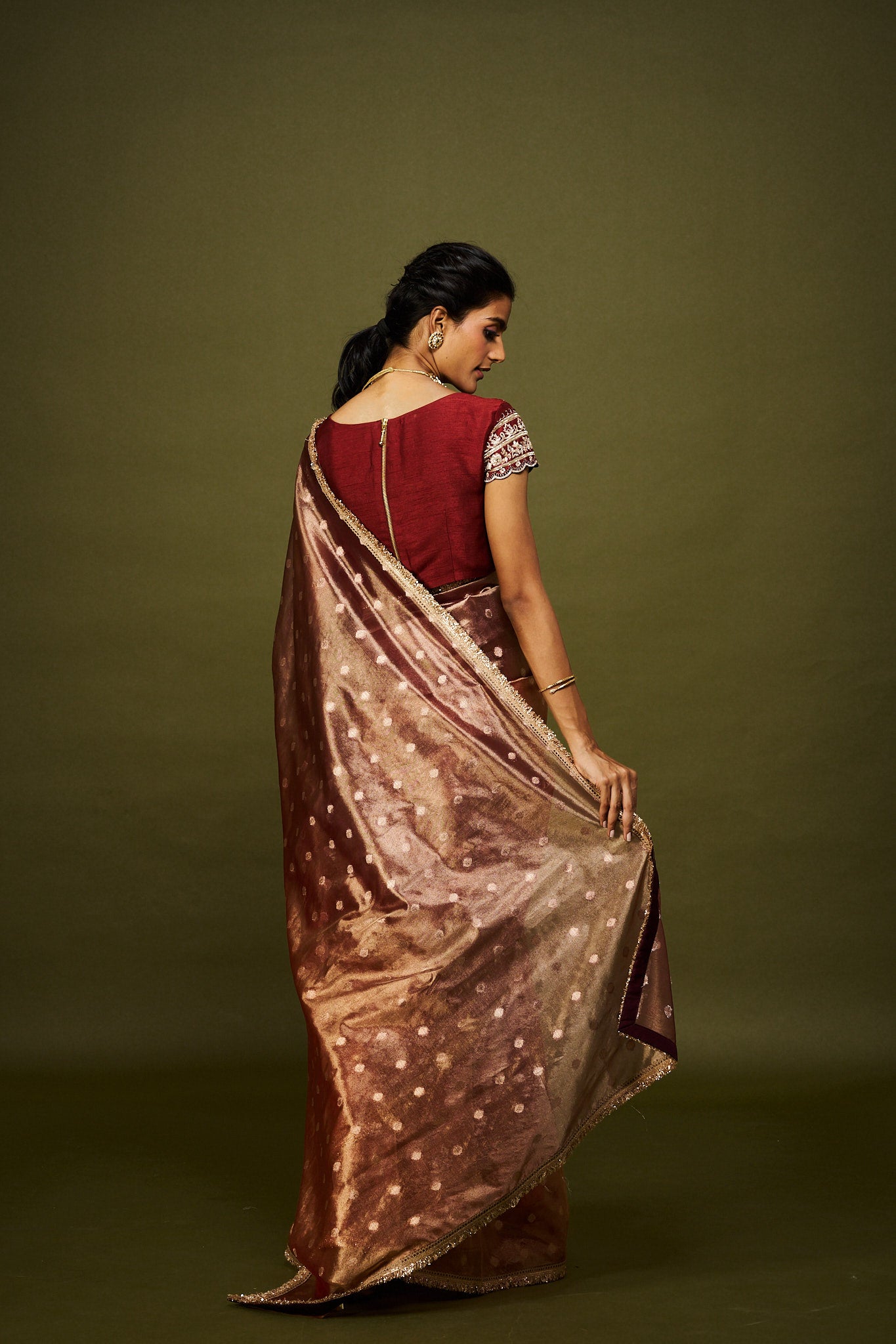 Malika saree set - Wine & Rust