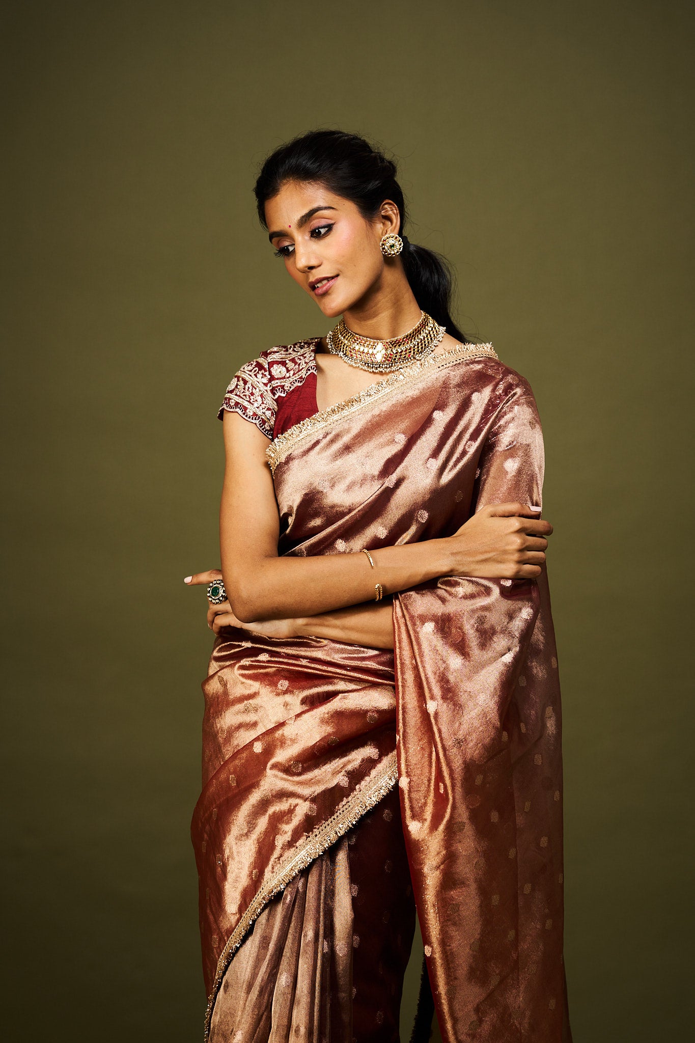 Malika saree set - Wine & Rust