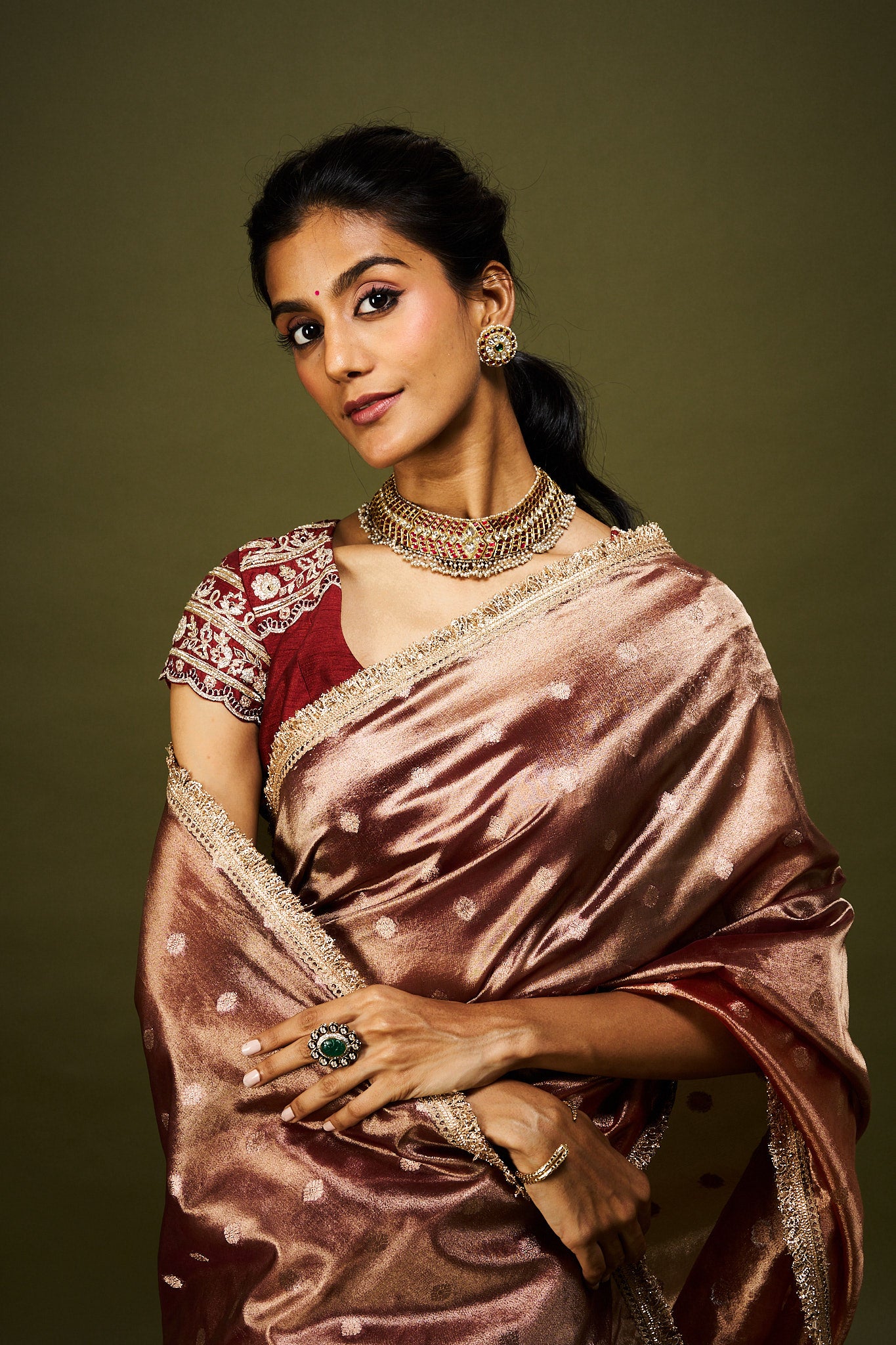 Malika saree set - Wine & Rust