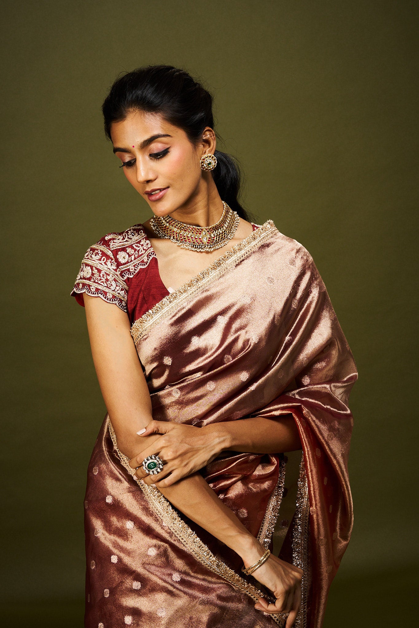 Malika saree set - Wine & Rust