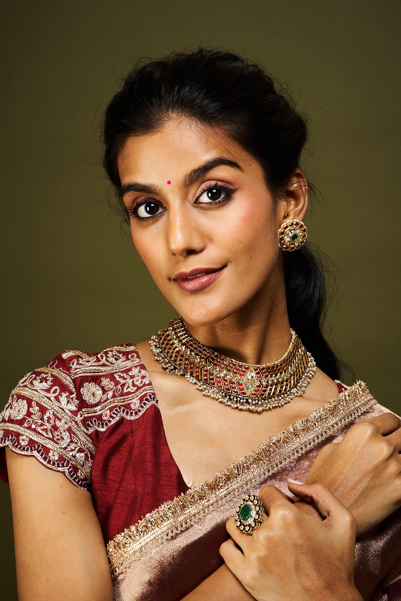 Malika saree set - Wine & Rust