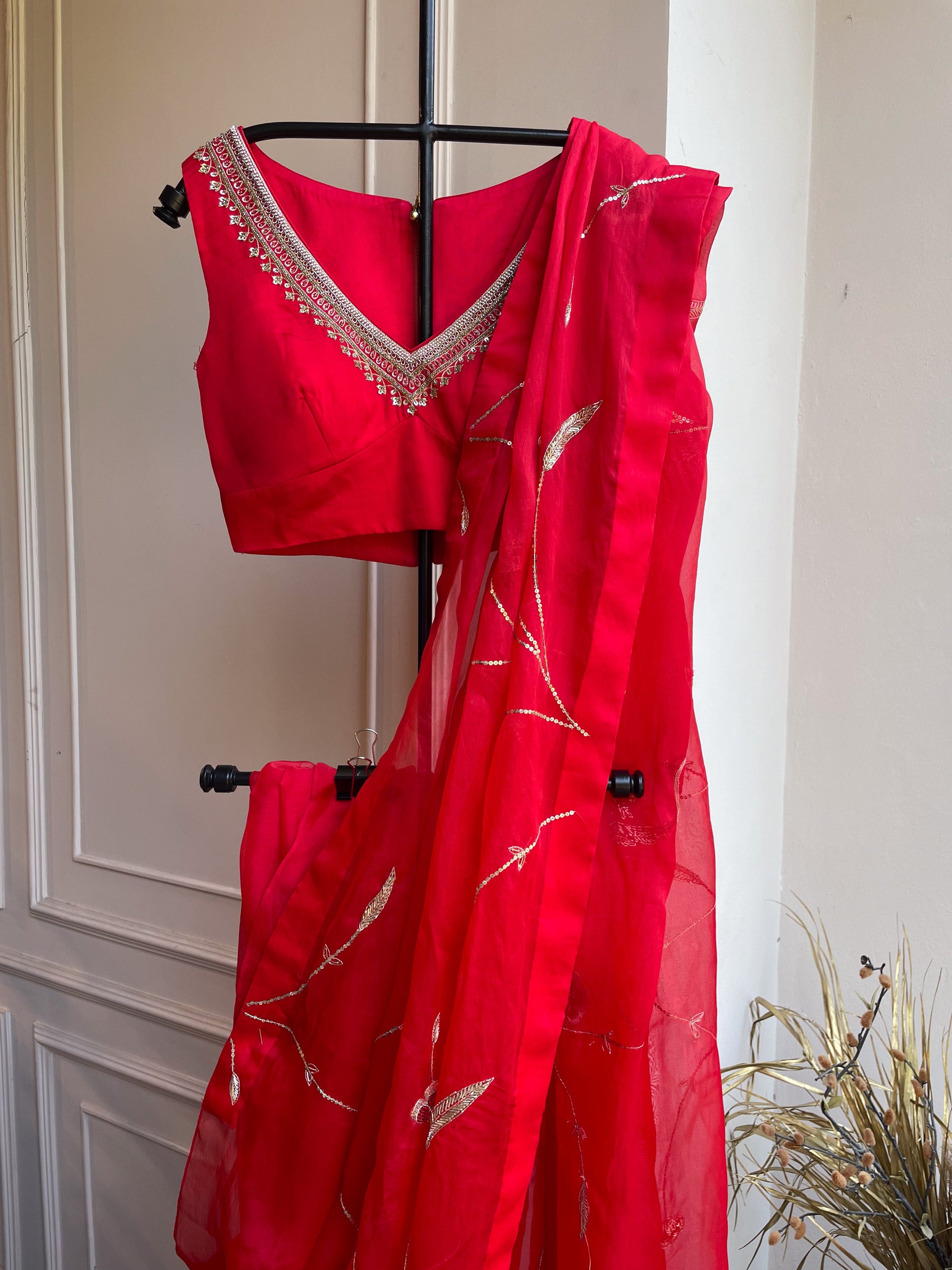 Mandara Organza Embroidery Saree and Blouse Set