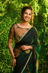 Green Floral Saree With Blouse | Meenakshi Chaudhary