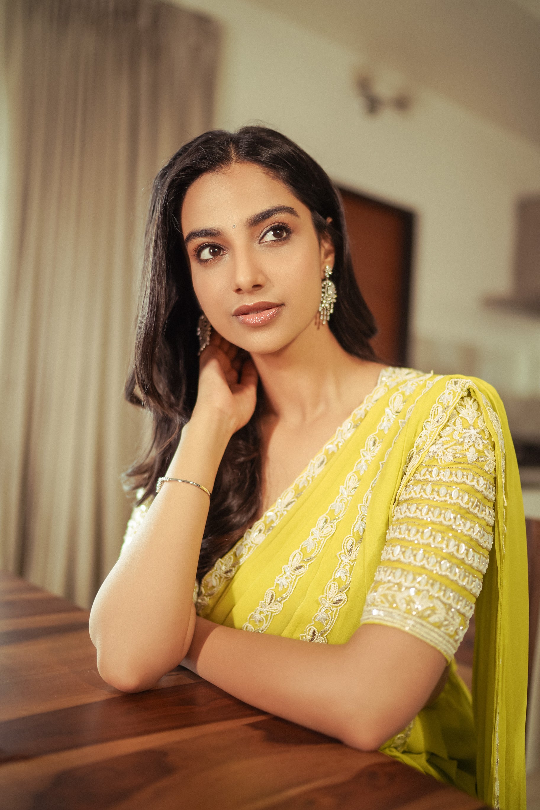 Levana drape saree with Blouse - Pollen yellow | Meenakshi Chaudhary