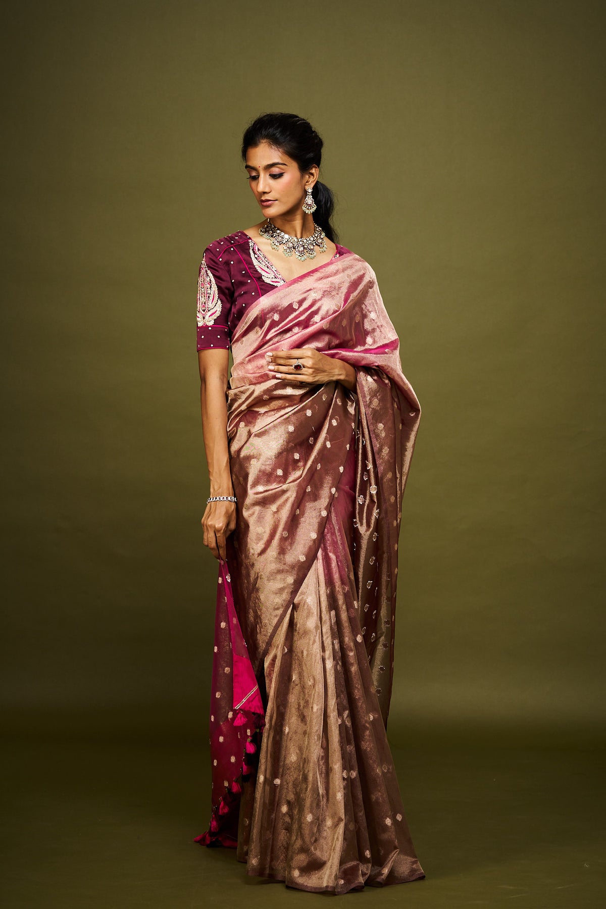 Niyati saree set- Wine & Pink