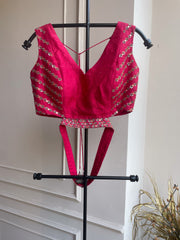 Pink Embroidered Blouse with Belt