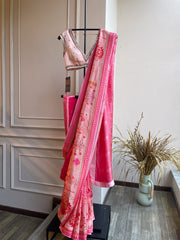 Pink Floral Saree With Blouse