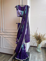 Purple Floral Saree With Blouse