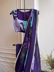 Purple Floral Saree With Blouse