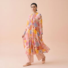 Remi Peach Floral Kurtha Set