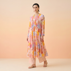 Remi Peach Floral Kurtha Set