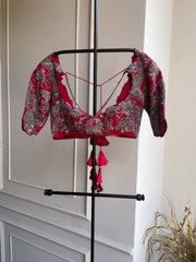 Rawsilk embroidered blouse- Red