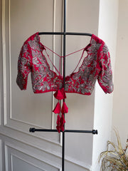 Rawsilk embroidered blouse- Red
