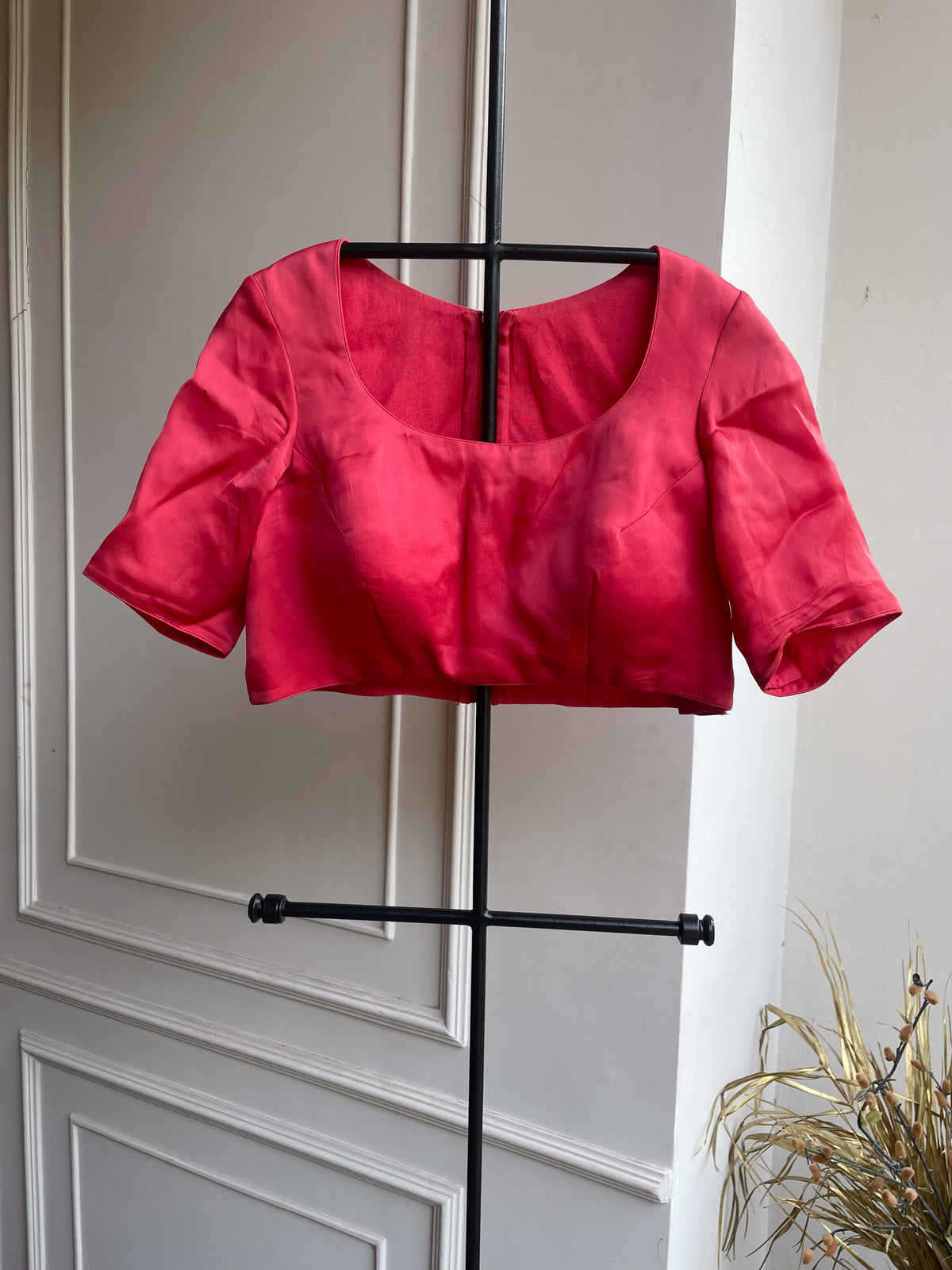 Red Organza Plain Blouse