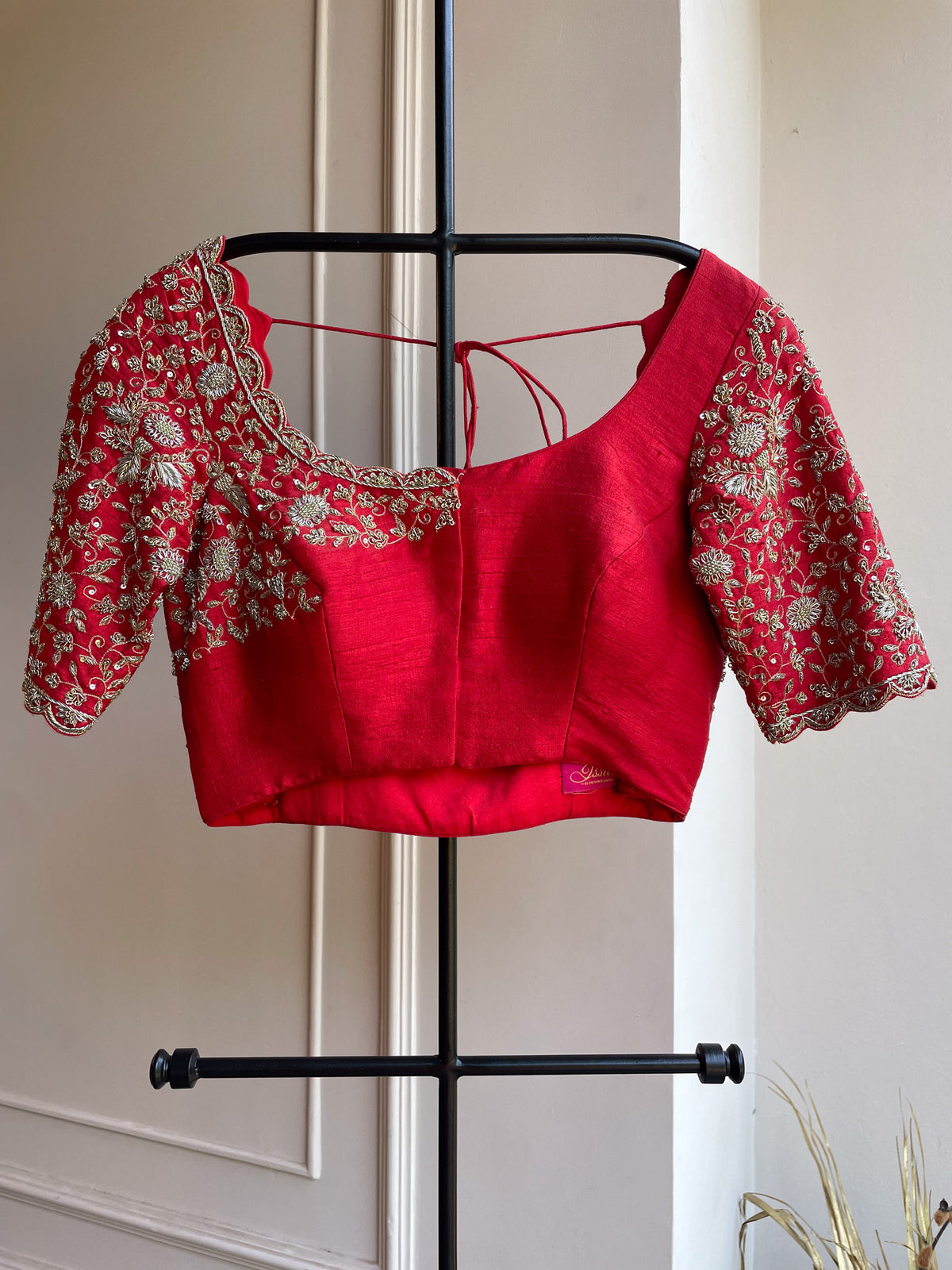 DS-Red Raw silk Embroidered Blouse