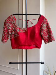 DS-Red Raw silk Embroidered Blouse