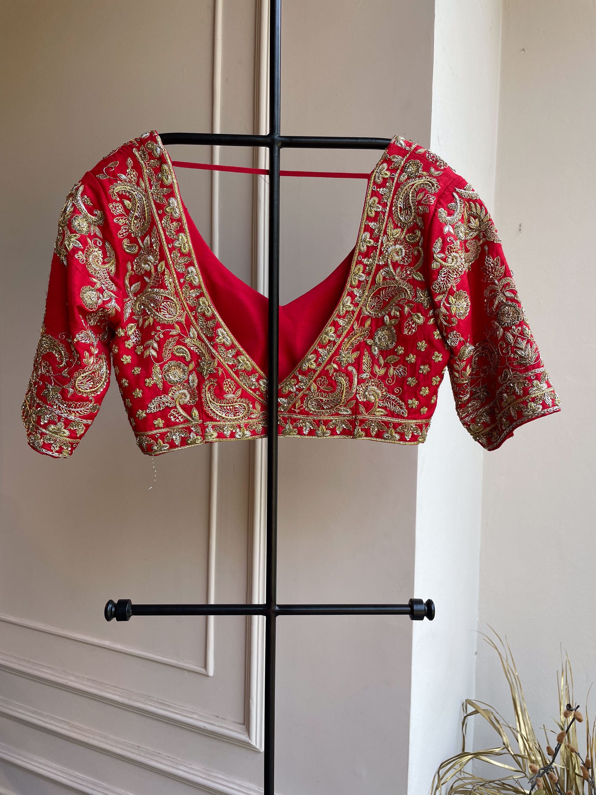 DS-Red Hand Embroidered Blouse