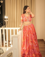 Rushi Lehenga Set with Dupatta - Red | Ruhani Sharma