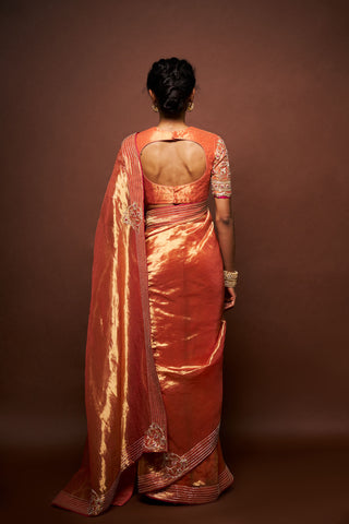 Ashni tissue saree and blouse - burnt orange