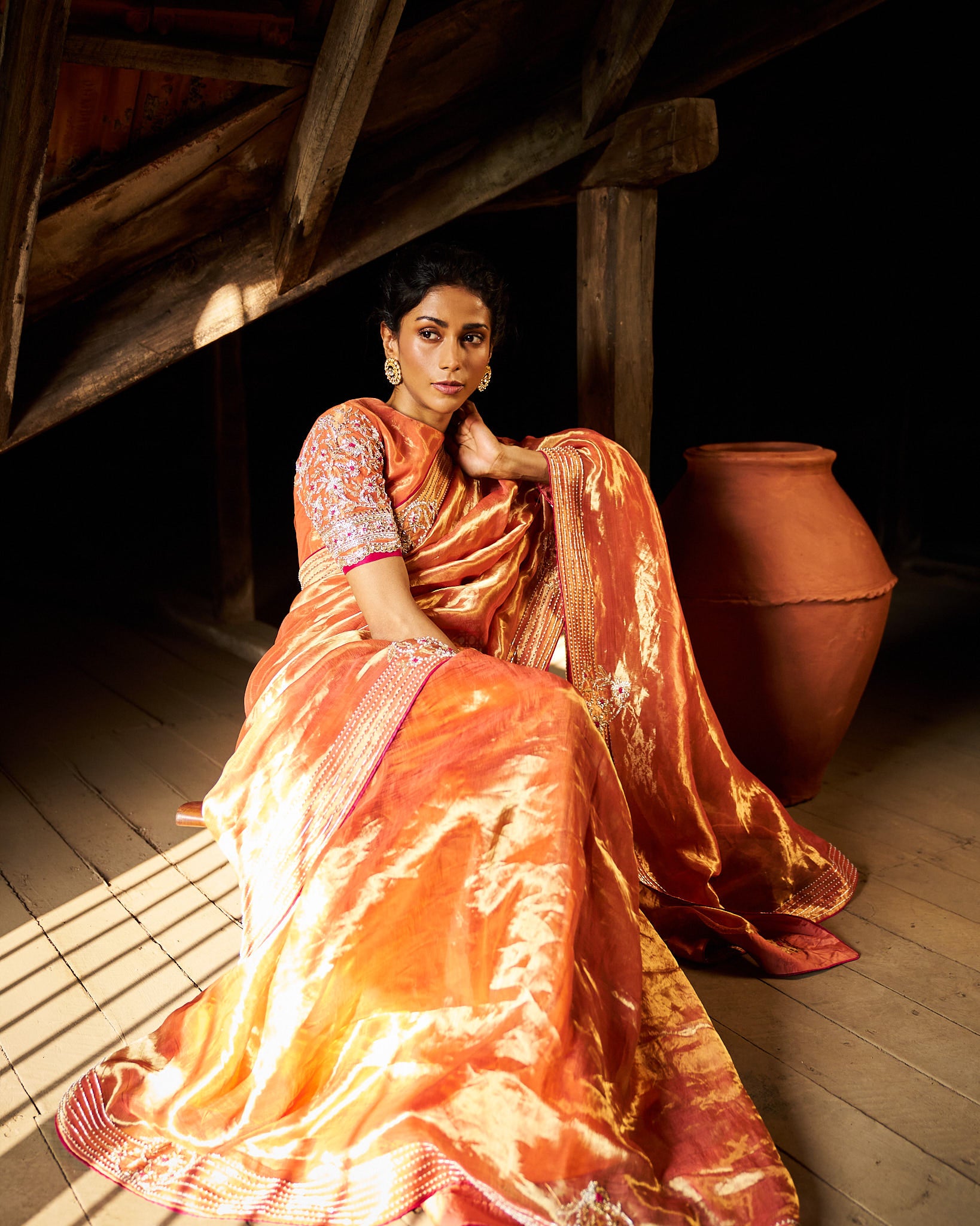 Ashni tissue saree and blouse - burnt orange