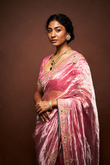 Hiraani tissue saree - Pastel pink