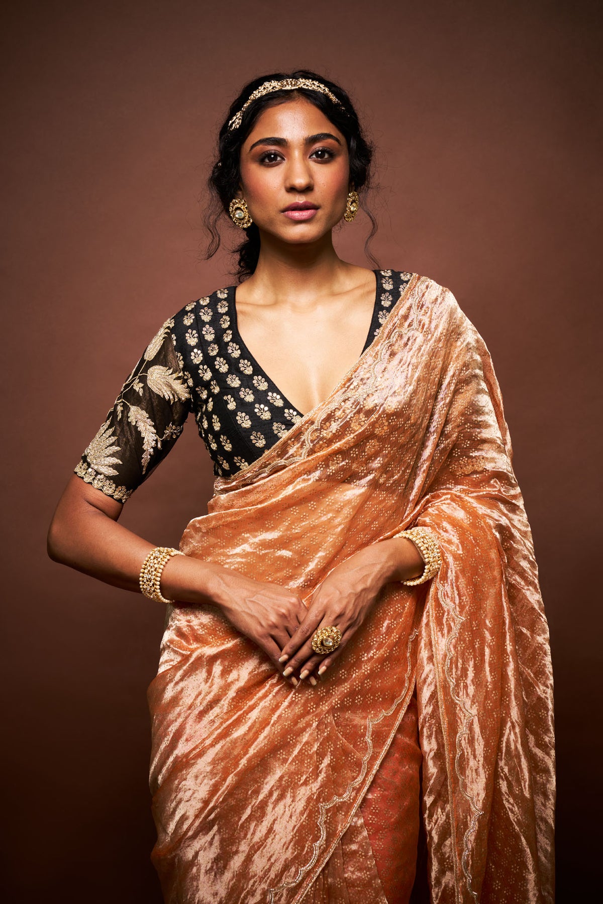 DS - Ishara printed tissue saree with blouse - orange