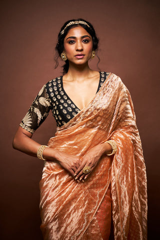 Ishara printed tissue saree with blouse - orange