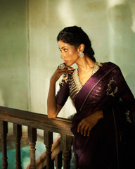 Display Product- Urvi organza saree with blouse - mulberry wine