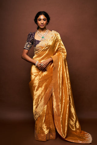 Umika tissue saree with blouse- sunset yellow