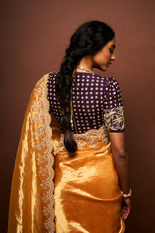 Umika tissue saree with blouse- sunset yellow