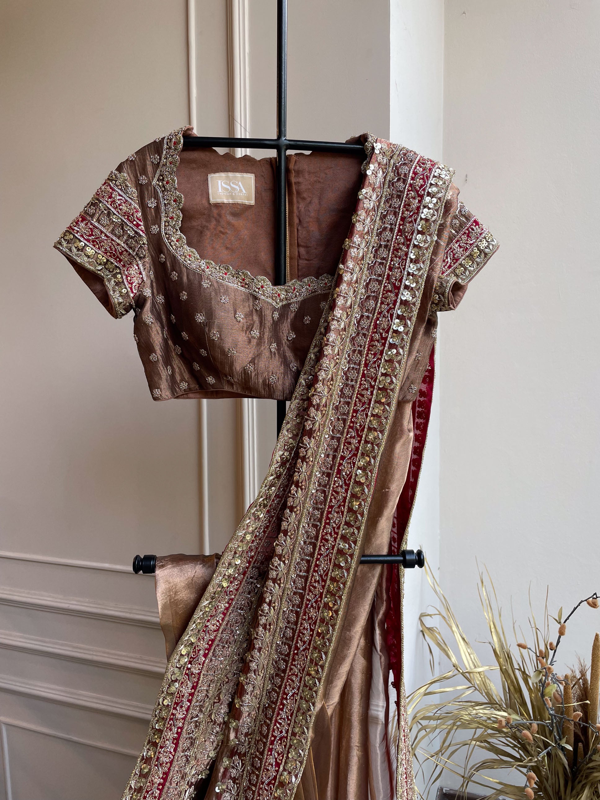 Sadana Copper Tissue Saree and Blouse Set