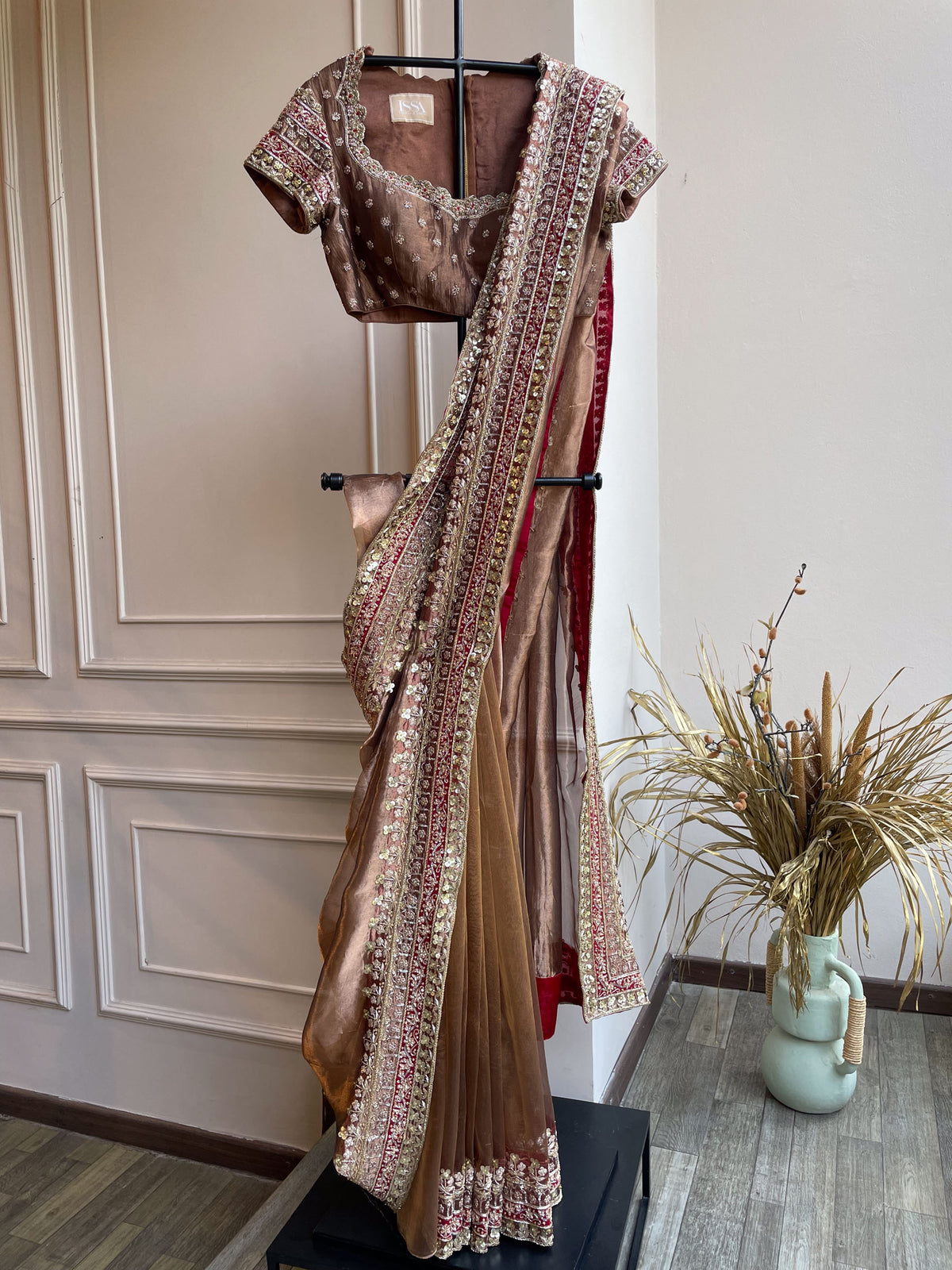Sadana Copper Tissue Saree and Blouse Set